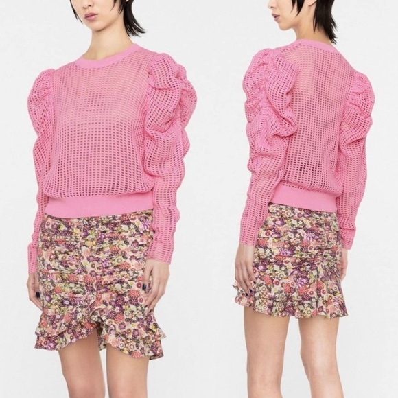 Ulla Johnson Delaney Pink Knit Puff Sleeve Top - Picture 3 of 9